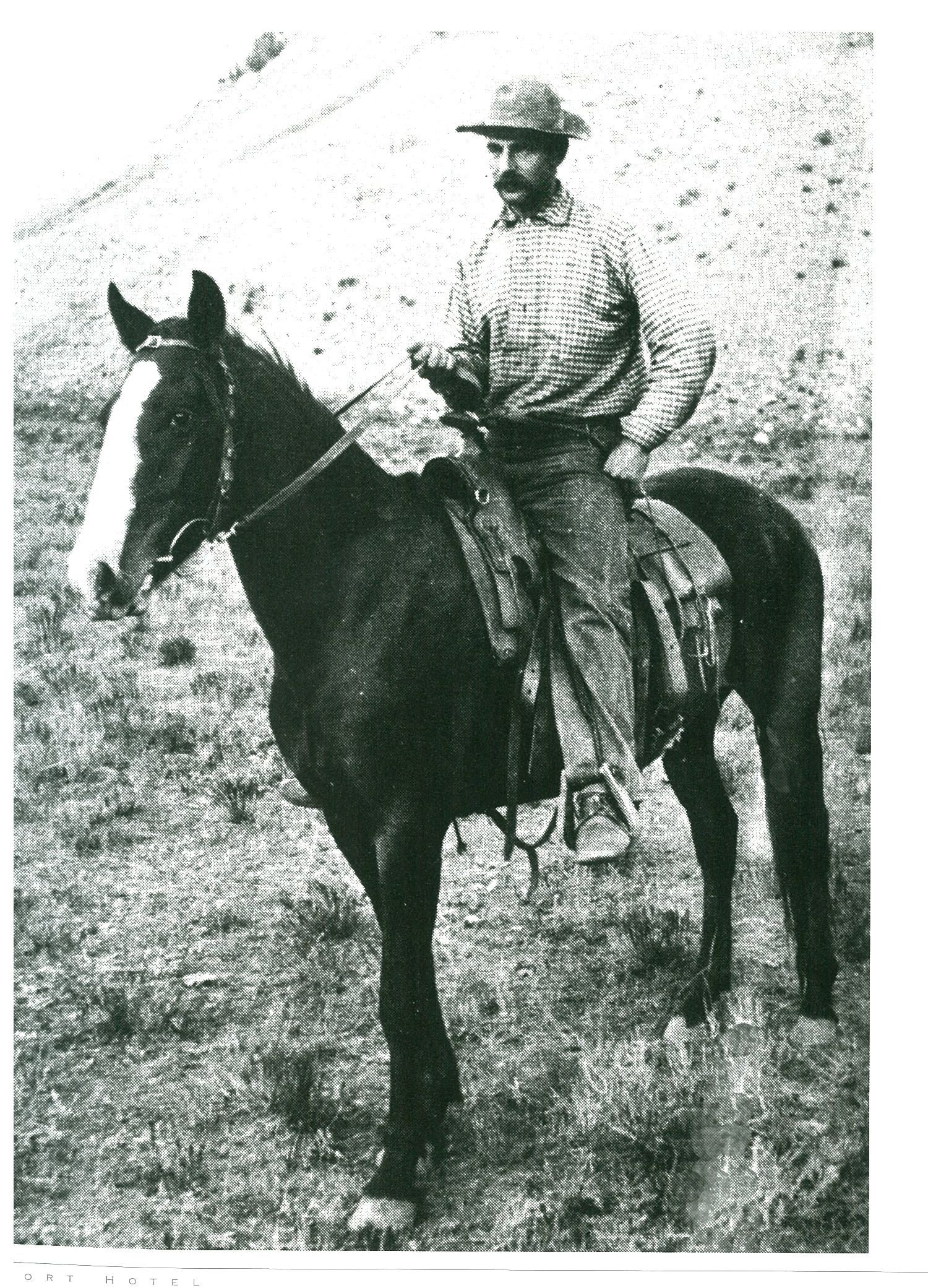 Historical Image of Charlie Wort on Horseback, visionary behind The Wort Hotel, a member of Historic Hotels of America since 2002, located in Jackson Hole, Wyoming